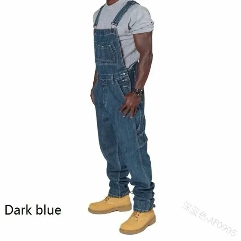 Jeans pour hommes 2025, salopette pour hommes, poches décontractées, amples, longs, pantalons en denim, slim, épissure droite, barboteuses, automne, grande taille, longs jeans pour hommes