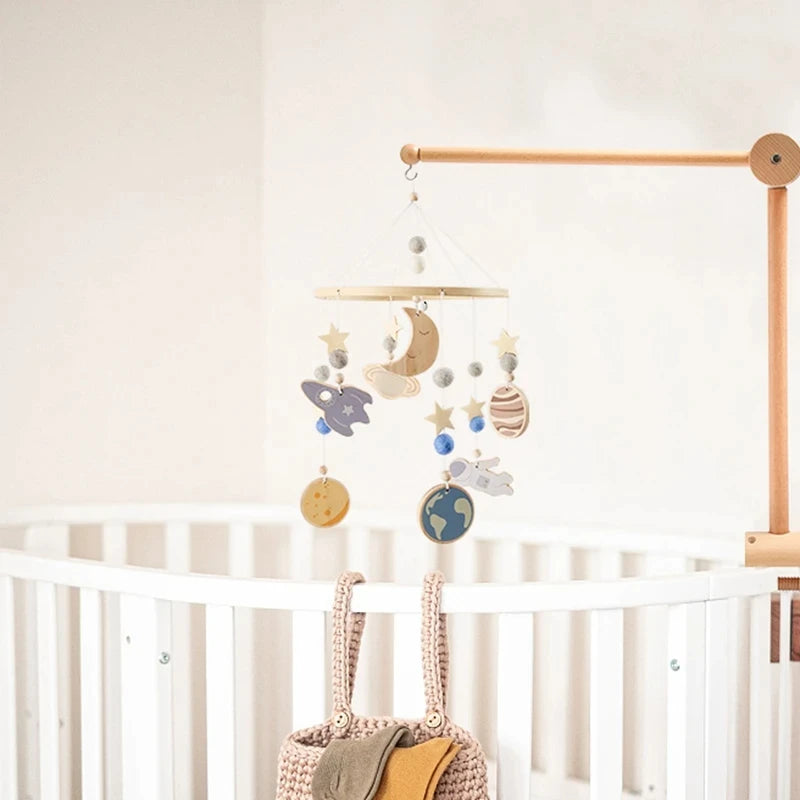 Baby Wooden Bedbell Bracket 0-12 Months Bed Bell Bracket Wooden Mobile Newborn Crochet Bed Bell Hanging Toys Newbaby Rattle Toys