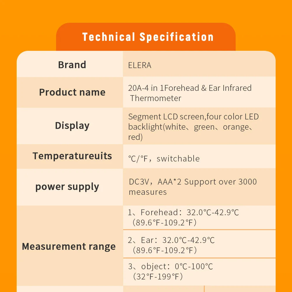 ELERA Infrared Digital Thermometer Forehead Ear Body Fever Termometre Medical Non-contact Temperature Measurement Device