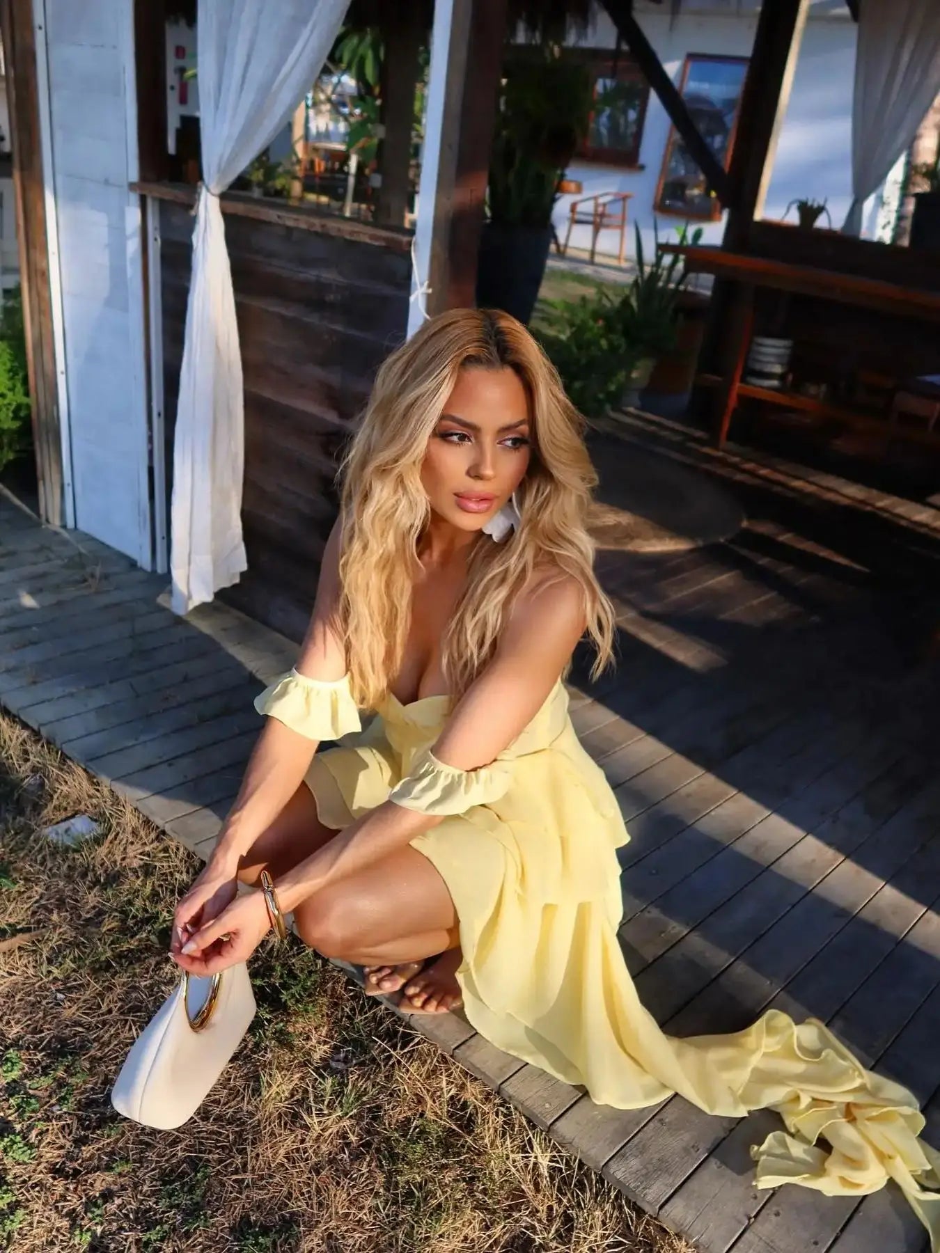 Ruffle Long Dress Women Summer Party Off Shoulder Dresses Ruched Cover Up Elegant Mini Vestidos Holiday Beach Robe