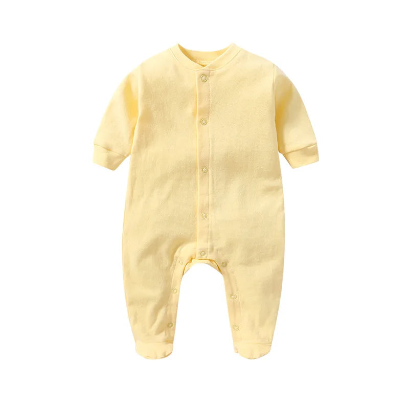 Newborn Baby Long Sleeved Solid Color Long Crawling Jumpsuit Spring Autumn Cotton Footed Infant Boys Rompers 0-1Y Boys Bodysuit