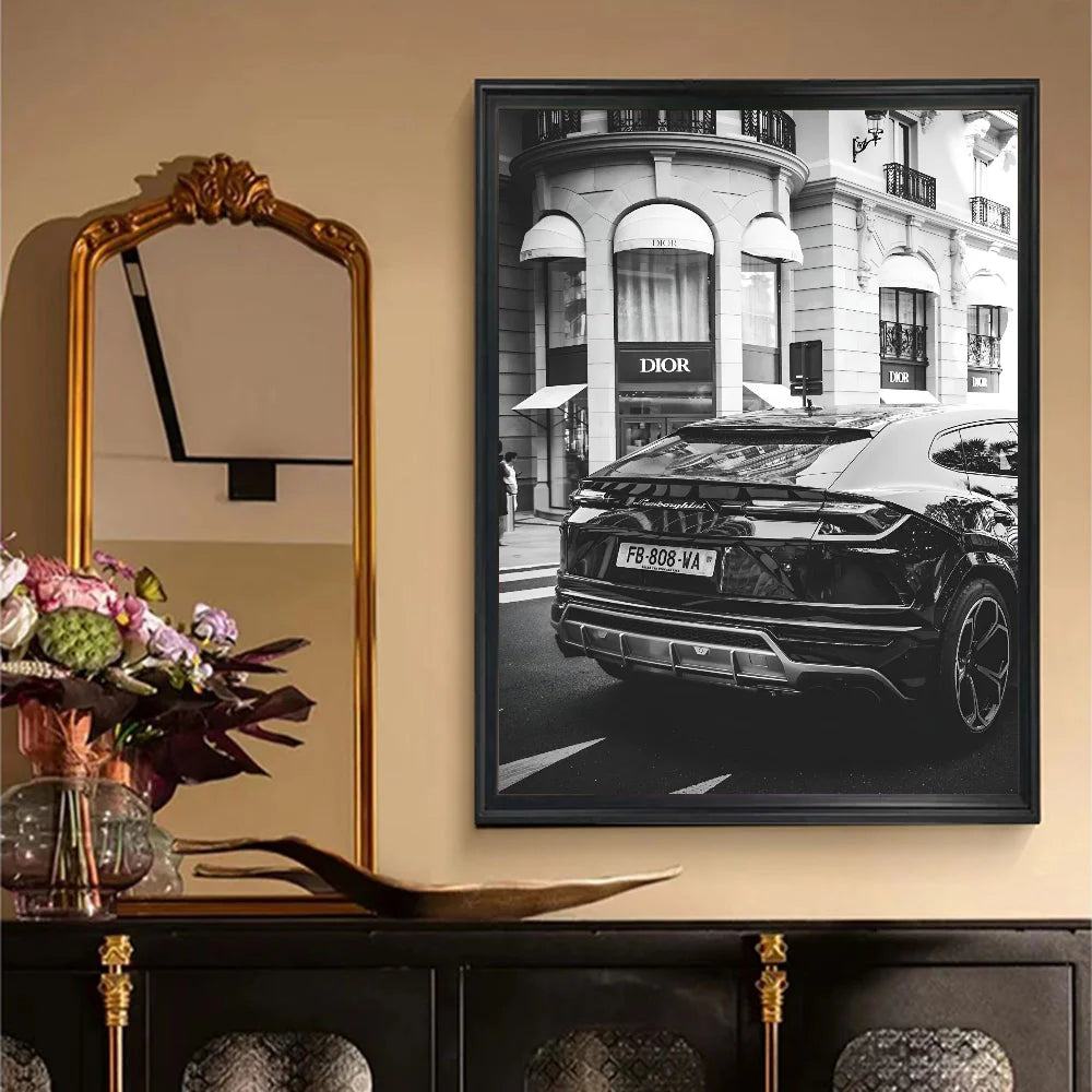 Affiche de voiture de luxe en noir et blanc, décoration murale moderne et tendance, affiche HD, décoration pour la maison, le bar, le café, peinture murale
