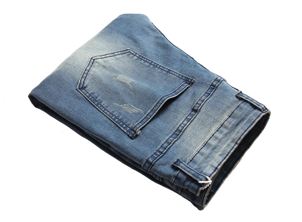 Jeans pour hommes High Street avec trous et pointes noires, jeans slim fit et pantalons pour hommes