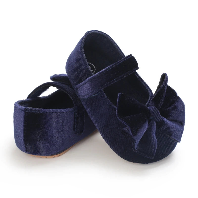 Spring and Autumn Newborn Flannelette Princess Shoes Baby Girls Bow Flat Shoes Toddler Baby Soft Rubber Sole First Walking Shoes