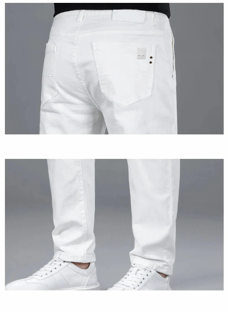 New Men's Fashion Classic Style Versatile Slim Jeans White Stretch Straight Soft Casual Denim Trousers Brand Clothing Male