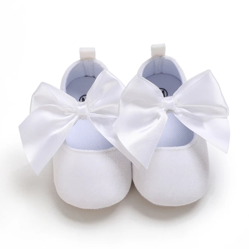 Spring and Autumn Newborn Flannelette Princess Shoes Baby Girls Bow Flat Shoes Toddler Baby Soft Rubber Sole First Walking Shoes