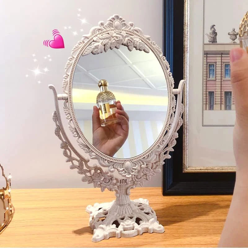 Vintage European Style Makeup Mirror Oval Shaped Cosmetic Mirror 360 Degree Rotating Swivel Desktop Vanity Mirror Home Decor