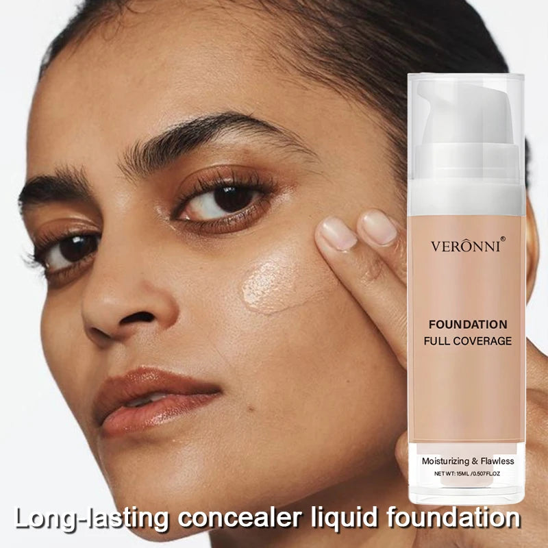 3pcs Face Makeup Kit Include 15ml Full Coverage Liquid Foundation Hydrating Makeup Primer and Loose Powder,Sweat-resistant