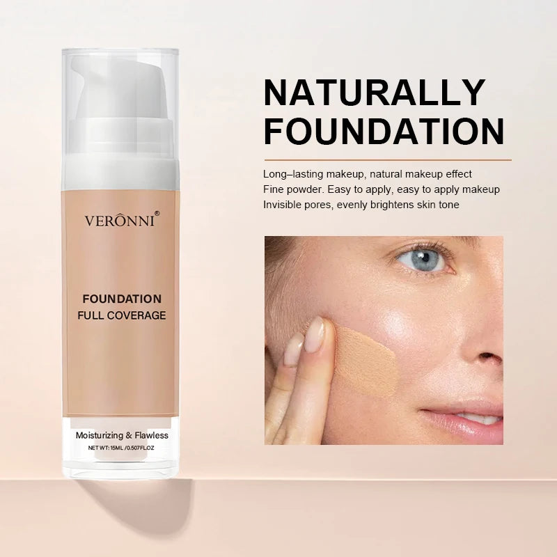 3pcs Face Makeup Kit Include 15ml Full Coverage Liquid Foundation Hydrating Makeup Primer and Loose Powder,Sweat-resistant