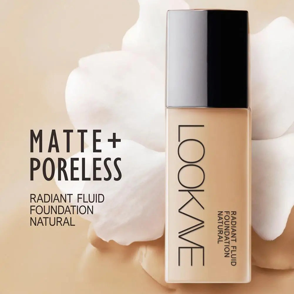 Professional Makeup Kit Natural Matte Long-Lasting Liquid Foundation+Flat Top Brush &Sponge Full Coverage 24H Lightweight Makeup