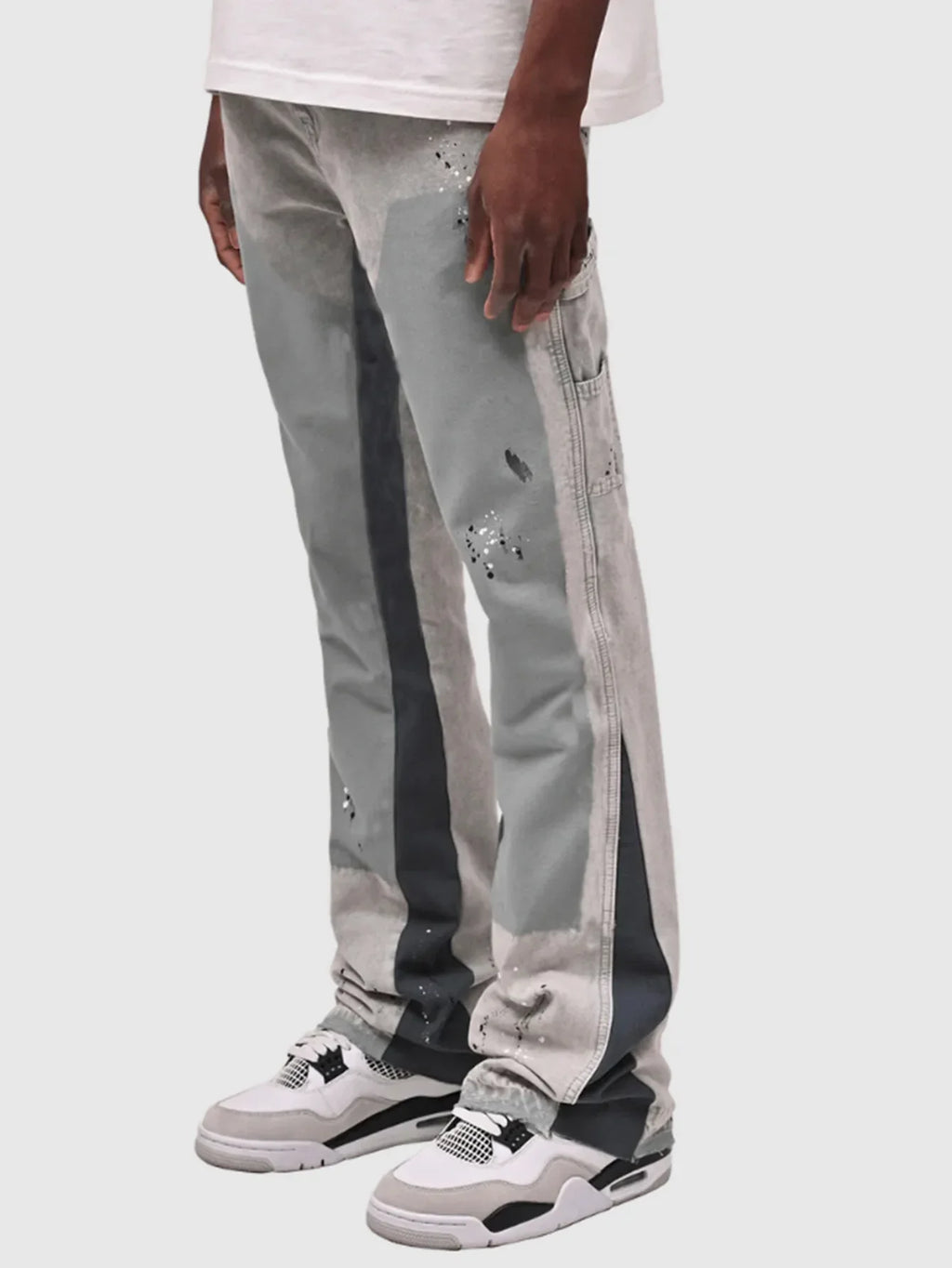 Pantalons de travail en jean pour hommes, vêtements de travail européens et américains, pantalons évasés en denim patchwork élastique superposé, tailles S à XXL