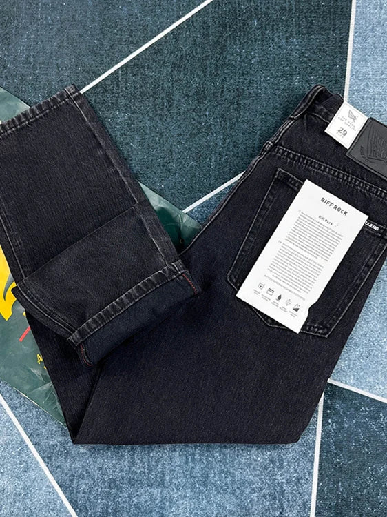 90% Cotton Black Jeans for Men Straight-leg Denim Pants Japanese Washed Retro Loose-fit Spring and Fall Trendy Minimalist Style