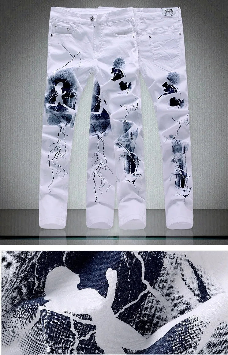 Jean blanc tendance pour homme, éclairage unique et imprimé homme, coton, grande taille 40, nouveauté 2018
