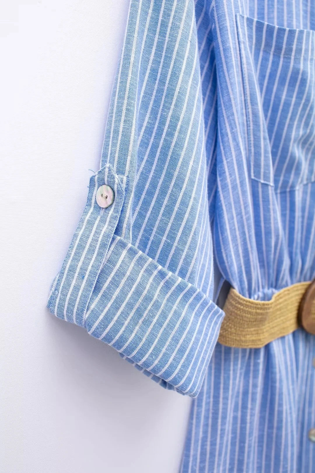 TRAFZA 2024 Striped Shirt Dress Women Belt Pleated Midi Dresses for Women Turn Up Sleeve Beach Women Summer Long Dress Vestidos