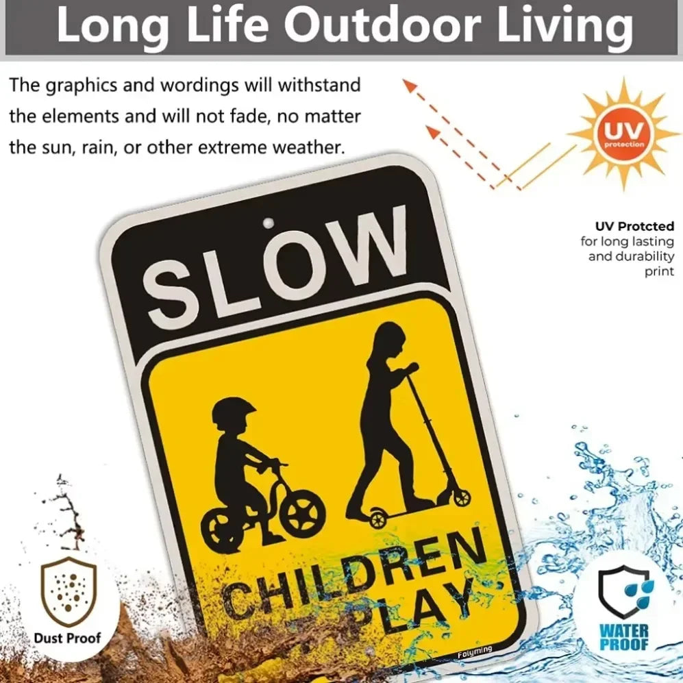 Iron Wall Art Decoration，2D Decorative painting,Essential Slow Down Children at Play Yard Signs