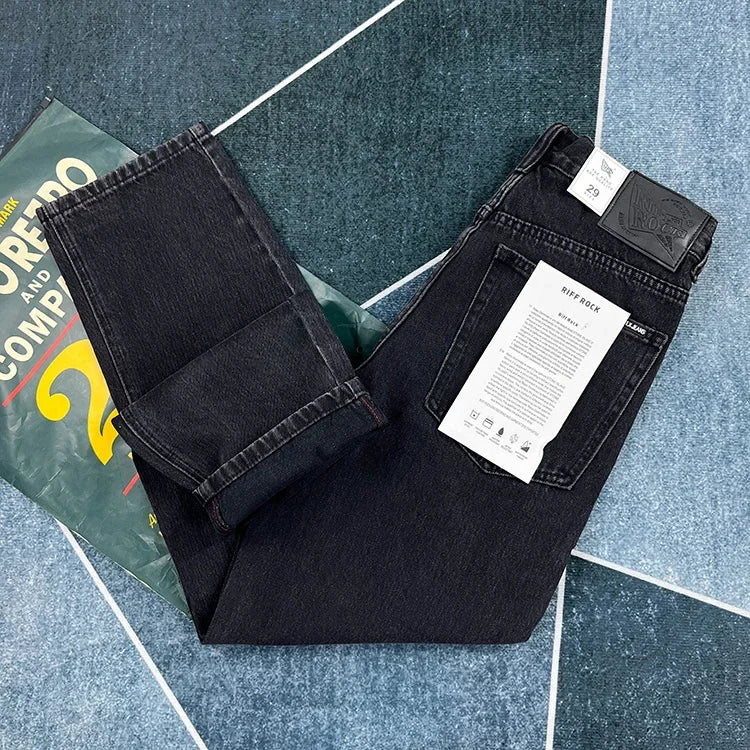 90% Cotton Black Jeans for Men Straight-leg Denim Pants Japanese Washed Retro Loose-fit Spring and Fall Trendy Minimalist Style