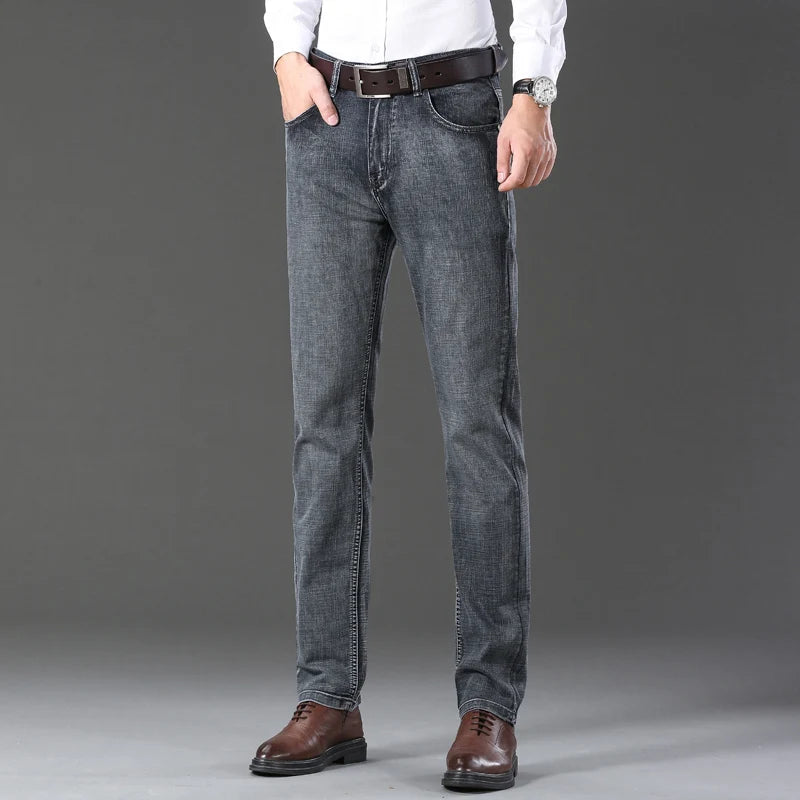 Denim Grey Jeans For Men's High Quality Trendy 2024 New Arrival Casual Versatile Elastic Korea Slim Straight Denim Pants Male