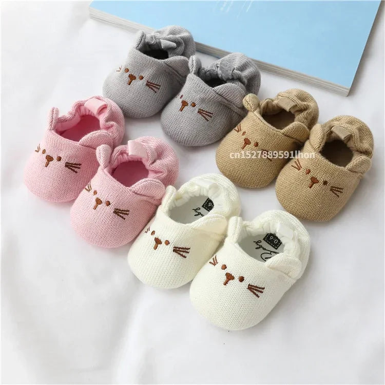 Newborn Baby Crib Shoes Boys Girls Casual First Walker Cute Animal Ear Soft Soles Anti-Slip Toddler Flat Shoes for 0-18 Months