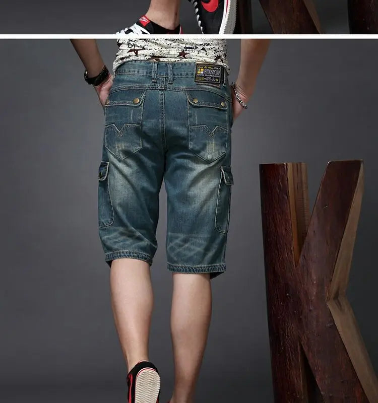 Summer Fashion Denim Jeans for Men Designer Knee Length Shorts Capri Loose Straight Leg Slim Casual Punk Workwear Cargo Shorts