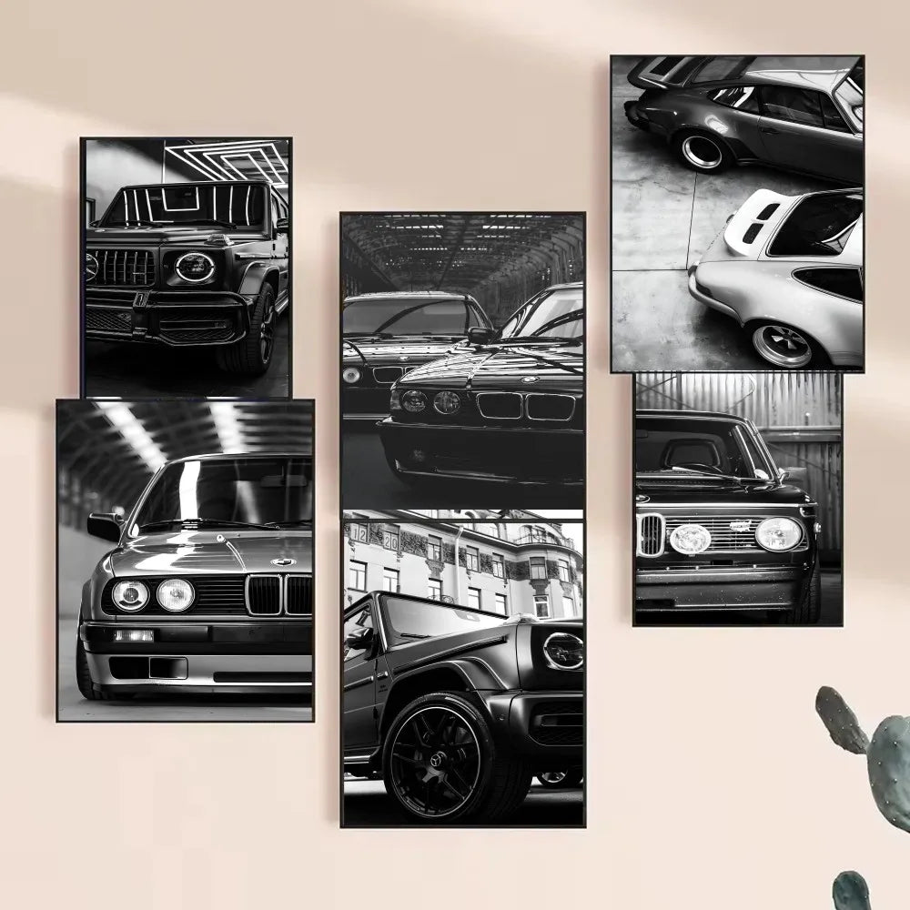 Affiche de voiture de luxe en noir et blanc, décoration murale moderne et tendance, affiche HD, décoration pour la maison, le bar, le café, peinture murale
