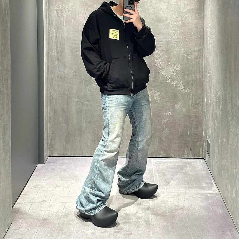 Streetwear Washed Boot Cut Blue Jeans for Men Vintage Y2k Baggy Flare Pants Unisex Pantalones Hombre Denim Trousers Oversized
