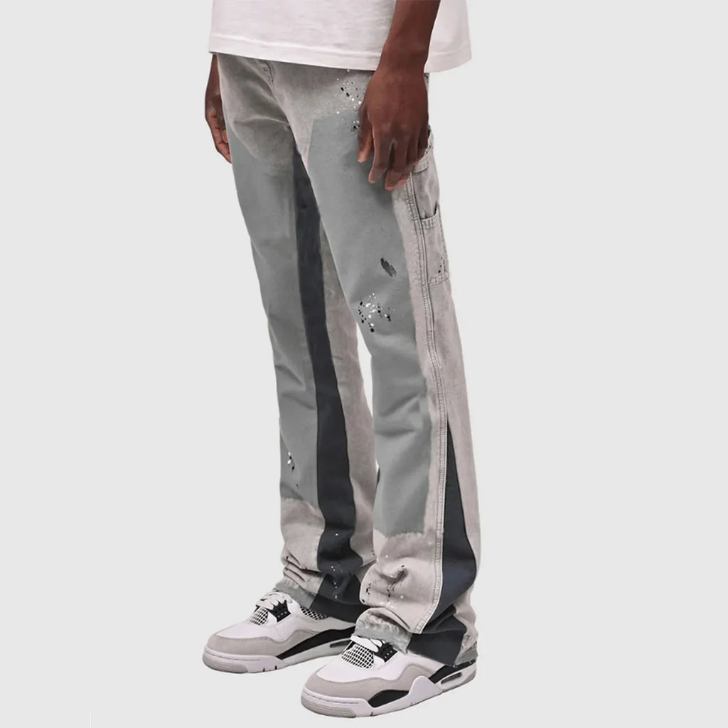 Pantalons de travail en jean pour hommes, vêtements de travail européens et américains, pantalons évasés en denim patchwork élastique superposé, tailles S à XXL