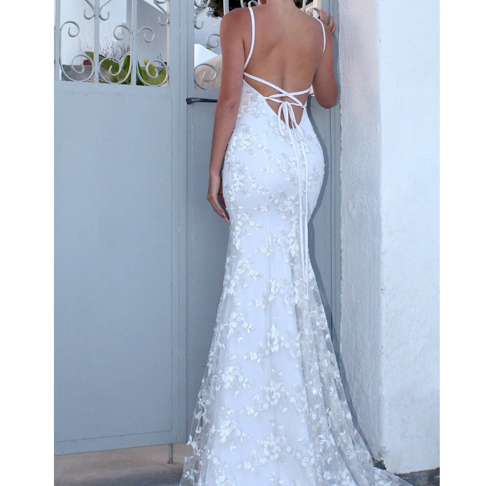 Women Party Long Dress Autumn Winter White Sexy Lace Dress V Neck Backless Lace Up Maxi Bodycon Dresses Vestidos Verano 2023 New