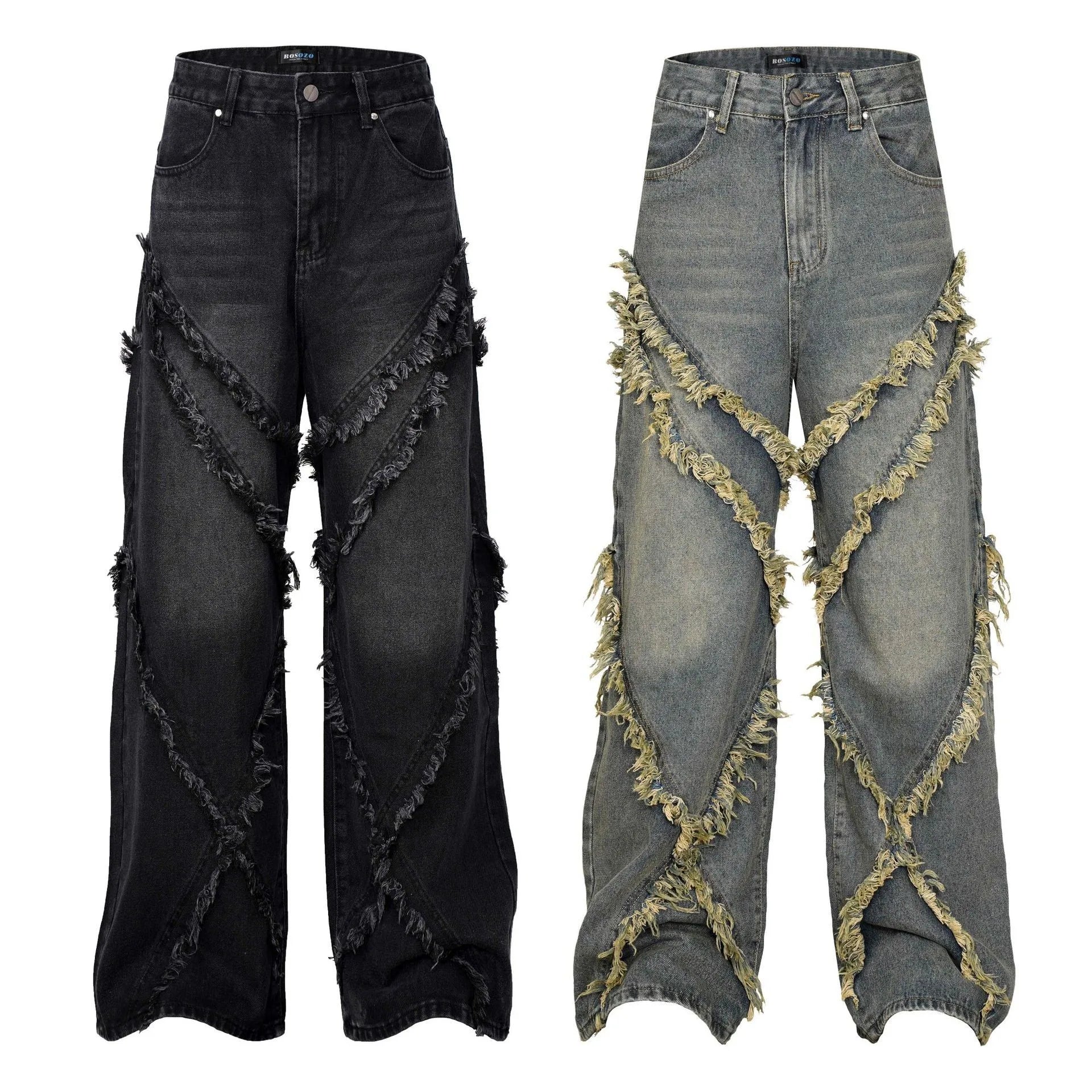 Raw Edges Black Jeans Men Clothing Fashion Street Harajuku Hip Hop Vintage Jeans for Men Casual Versatile Pants Baggy Jeans