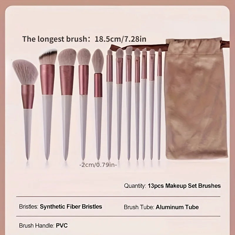 Ensemble de 13 pinceaux de maquillage, pinceau de maquillage portable, pinceau à paupières, pinceau à blush en poudre super doux, outil de maquillage