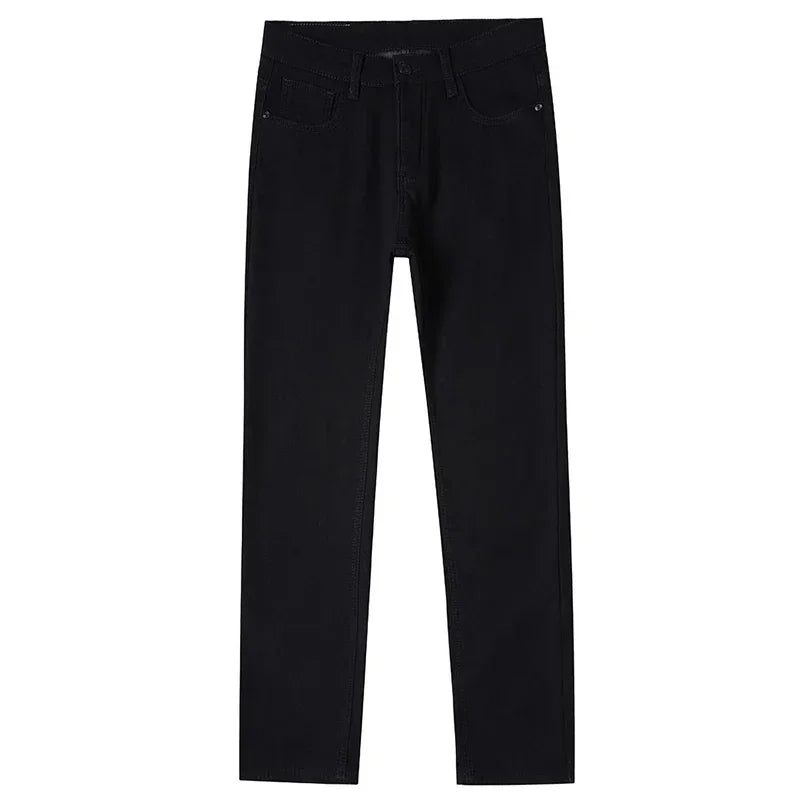 Fashion Men Straight Leg Jeans Man's Casual Black Streetwear Denim Trousers Male Cool Solid Simple Slim Fit Cheap Denim Pants