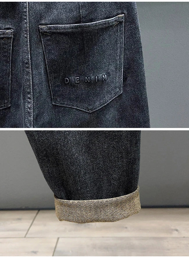 Tapered Jeans for Men's Clothing Autumn New Fashion Embroidered Korean Harem Pants Casual Stretch Black Denim Trousers