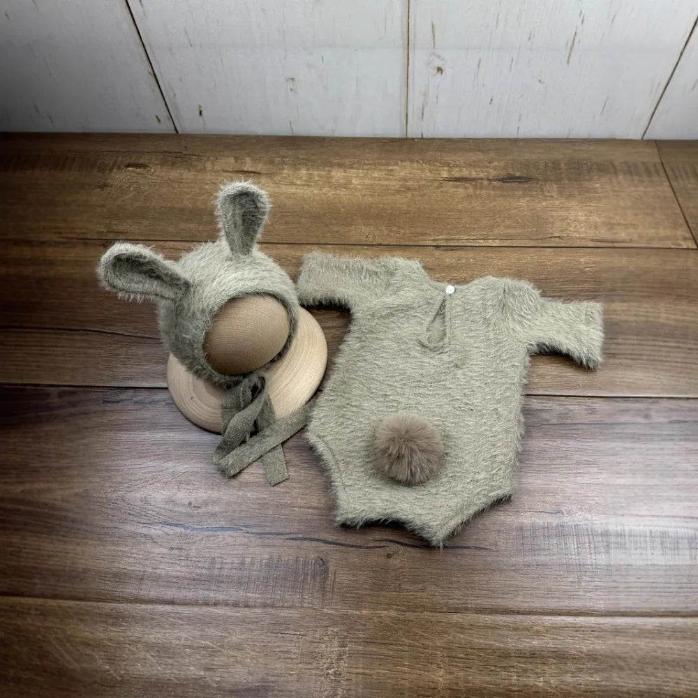 Newborn Day Photography Clothing Baby Cute Bunny Photography Clothing Set Baby Handmade Knitwear Growth Souvenir