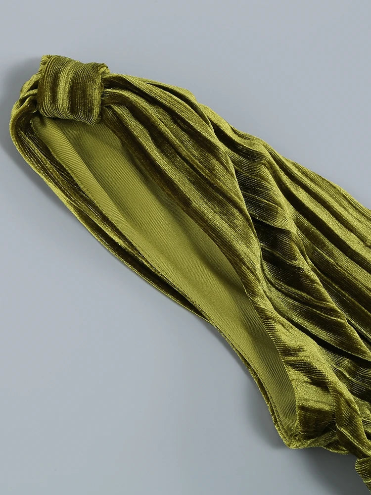 Sexy Sleeveless V Neck Hollow Out Long Dress Women Green Straps Backless High Waist Pleated Split Maxi Dress Party Evening Dres