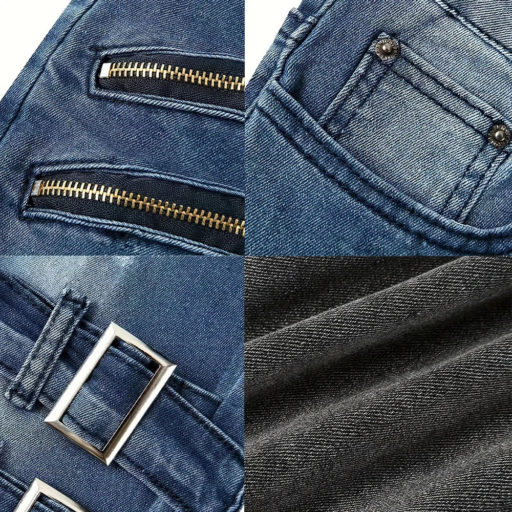 Men New Slim Jeans Male Pants Spring Autumn Elastic Feet Jean Streetwear Mens Skinny Zips Biker Cacual Long Denim Trousers
