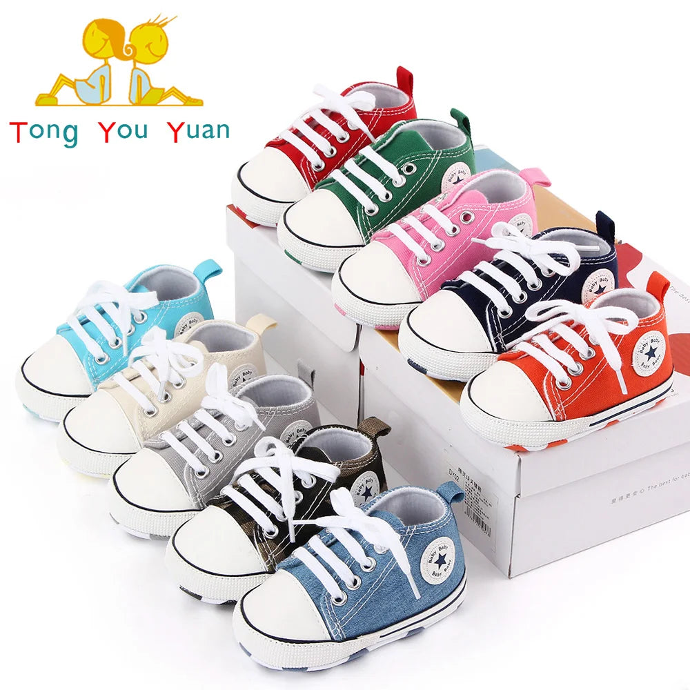 Chaussures bébé garçon fille, baskets classiques en toile décontractées, semelle souple, antidérapantes, pour nouveau-né, premier pas, D2486