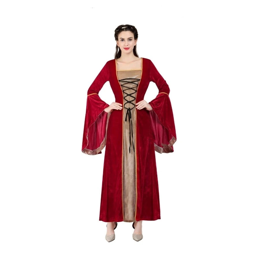 Women Renaissance Irish Deluxe Velvet Dress Victorian Medieval Long Dress Retro Fancy Gown Halloween Cosplay Costume Plus Size