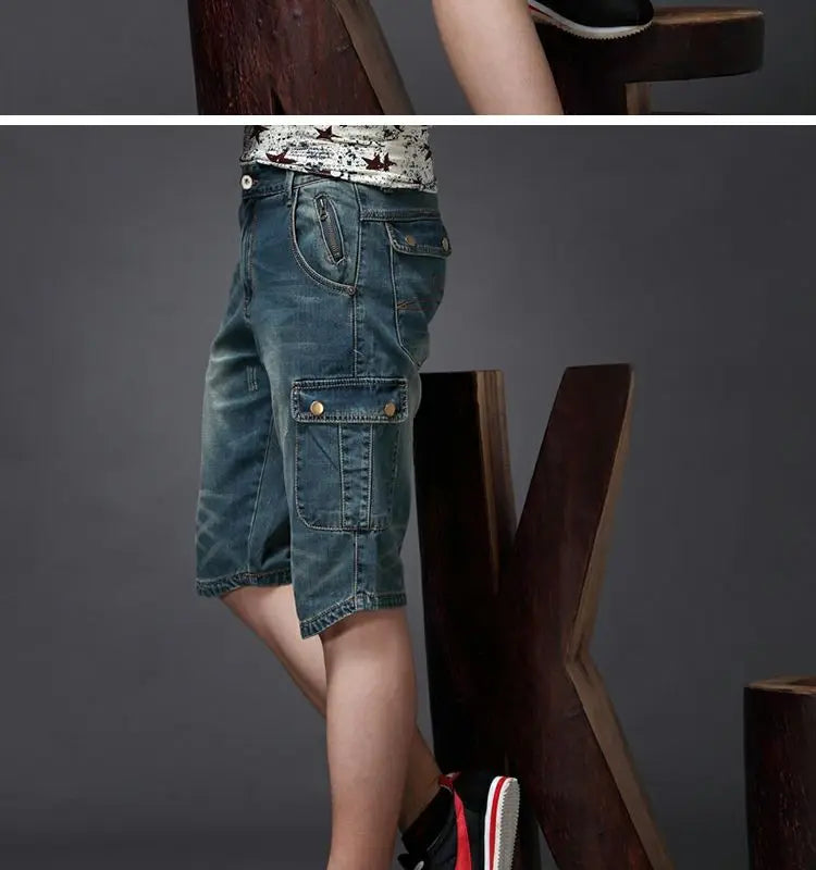 Summer Fashion Denim Jeans for Men Designer Knee Length Shorts Capri Loose Straight Leg Slim Casual Punk Workwear Cargo Shorts