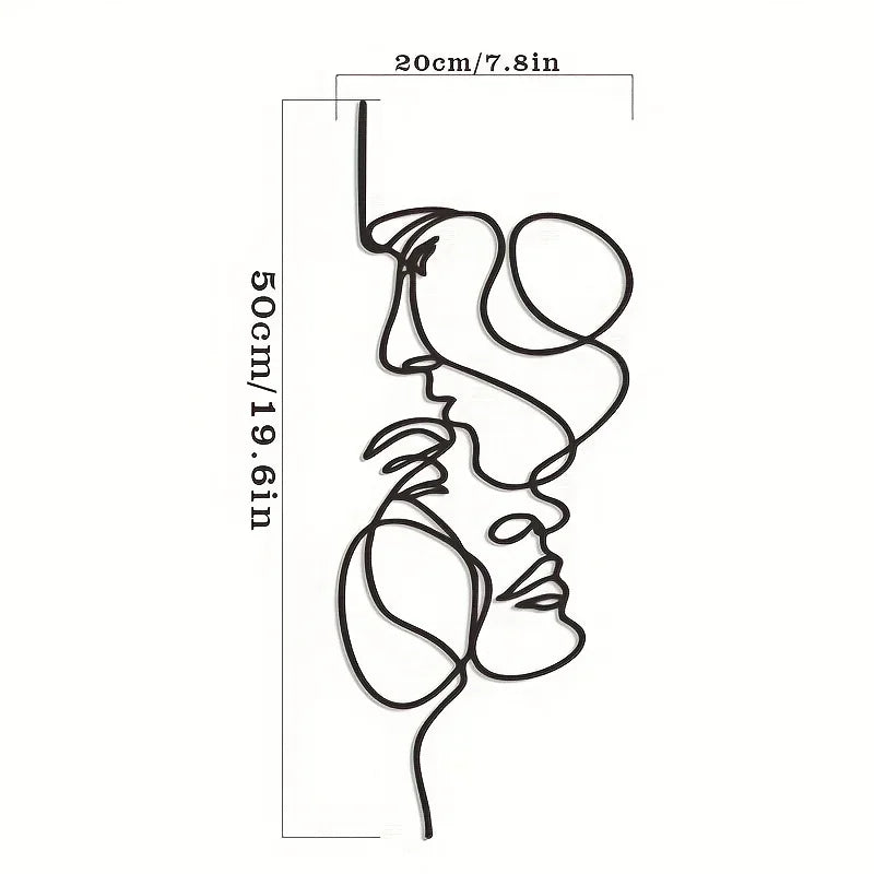 Nouvelle décoration murale minimaliste en métal – Décoration murale en forme de ligne faciale, sculpture abstraite en fer noir pour une décoration suspendue moderne