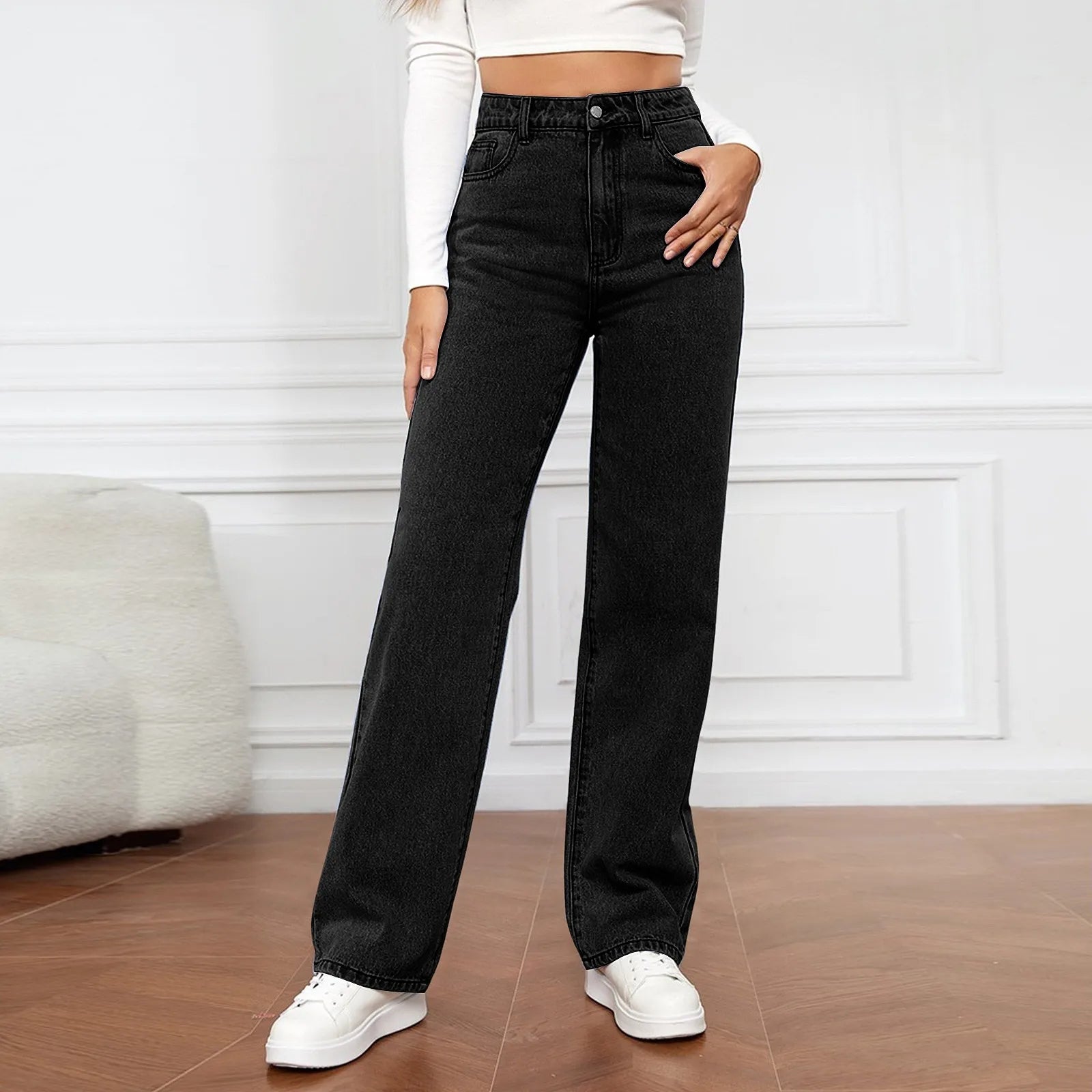 Women's High Waist Washed Women's Jeans Fashionable Versatile Straight Leg Pants Jeans Women Jean Pants Women Jeans Women 2025