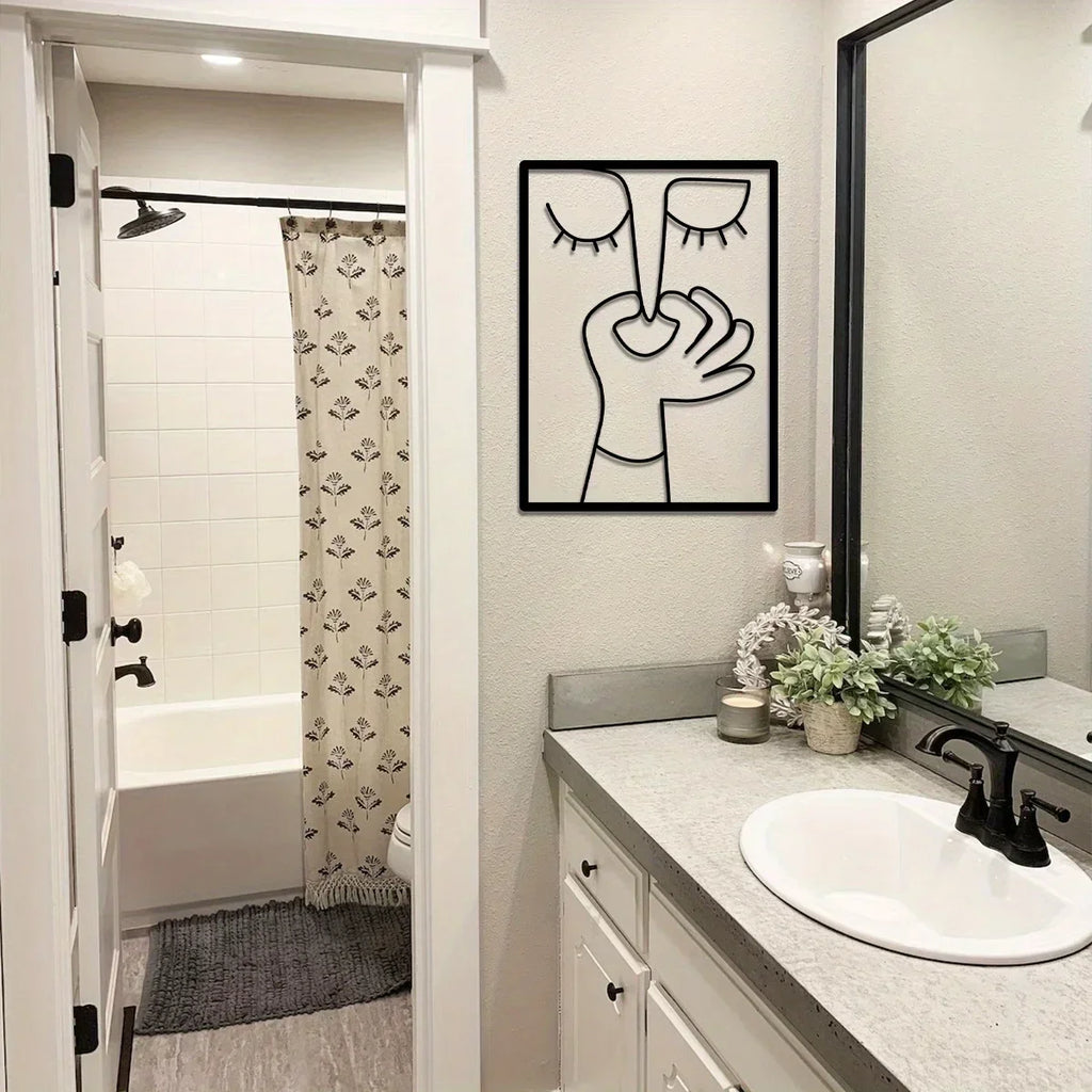 Tuvalet İçin Metal Duvar Sanatı: Minimal Çizgi Sanatı Tasarımıyla Komik Portre Banyo Tabelası ve Tuvalet Dekoru