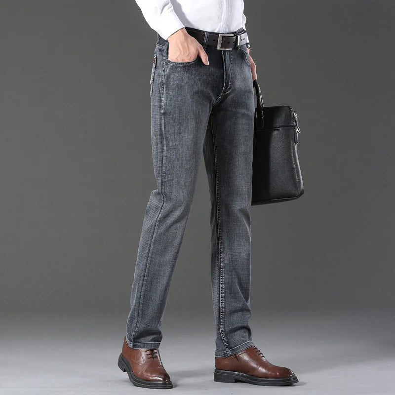 Denim Grey Jeans For Men's High Quality Trendy 2024 New Arrival Casual Versatile Elastic Korea Slim Straight Denim Pants Male