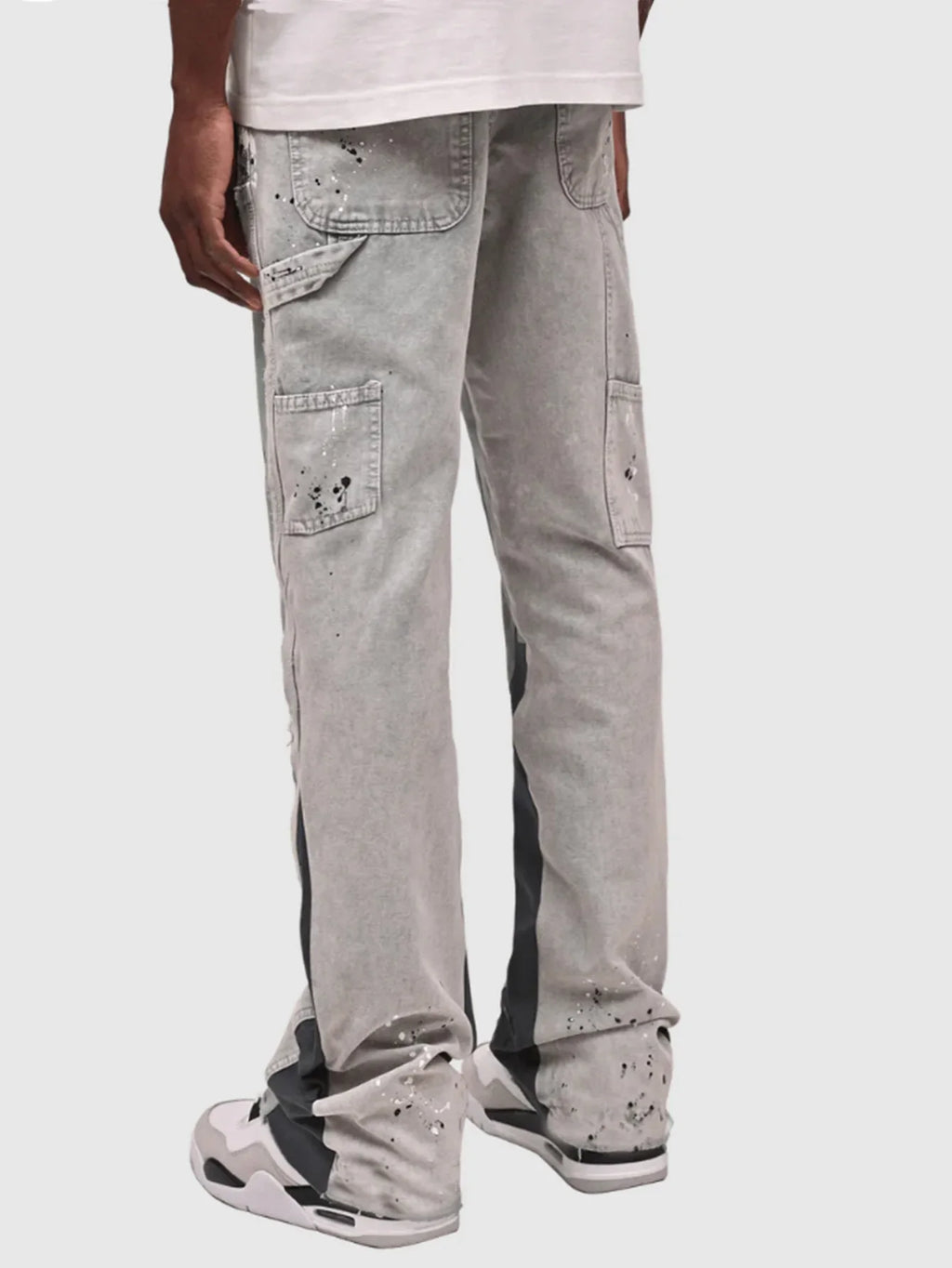 Pantalons de travail en jean pour hommes, vêtements de travail européens et américains, pantalons évasés en denim patchwork élastique superposé, tailles S à XXL