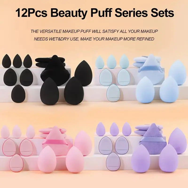 12pcs Makeup Tool Set Size Size Giant Soft Makeup Egg Makeup Powder Suitable for Base Makeup Corner Makeup Setting Novice Makeup