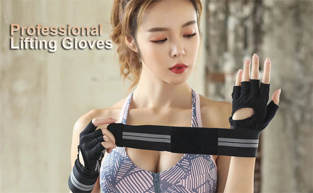 1 Pair Dumbbell Gloves Men Women Weightlifting Crossfit Bodybuilding Workout Sport Gym Training Gloves Non-slip Wrist Protector