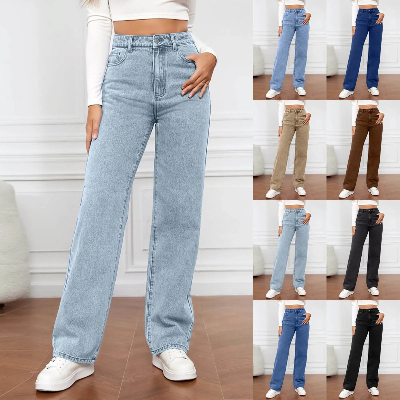 Women's High Waist Washed Women's Jeans Fashionable Versatile Straight Leg Pants Jeans Women Jean Pants Women Jeans Women 2025