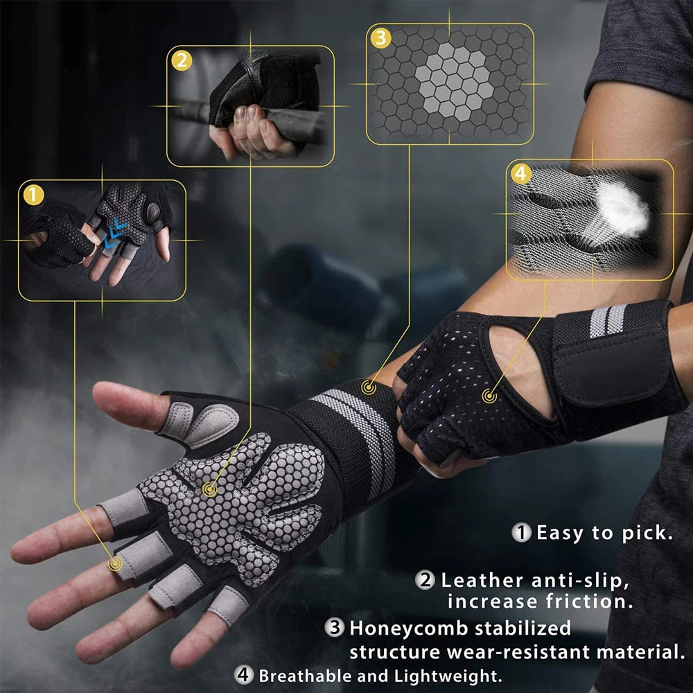 1 Pair Dumbbell Gloves Men Women Weightlifting Crossfit Bodybuilding Workout Sport Gym Training Gloves Non-slip Wrist Protector