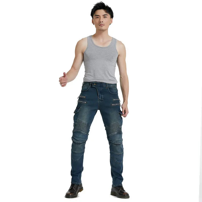 Motorcycle Riding Jeans Pants Men's Workwear Multi-Pocket Motocross Pants Outdoor Fall Protection Moto Trousers CE Protective