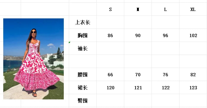 2024 Summer Print Long Dress Women Clothing Lace Up Sling Party Dresses Pattern Strappy Ladies Hollow Out V-Neck Beach Vestidos