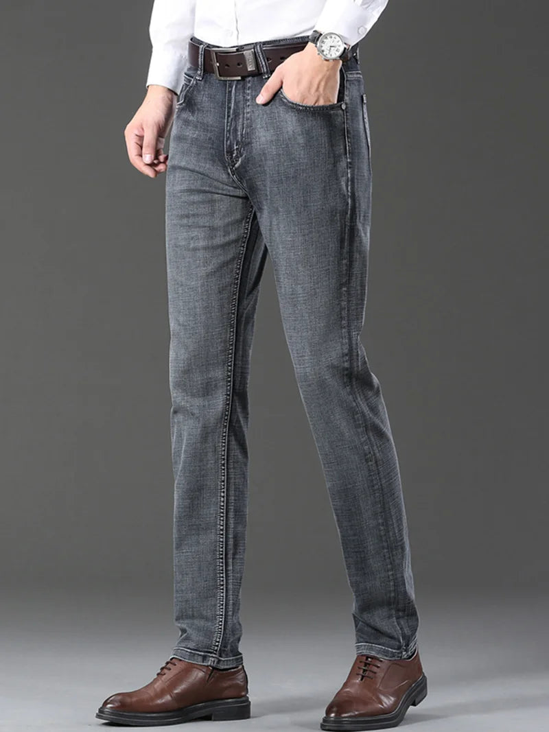 Denim Grey Jeans For Men's High Quality Trendy 2024 New Arrival Casual Versatile Elastic Korea Slim Straight Denim Pants Male