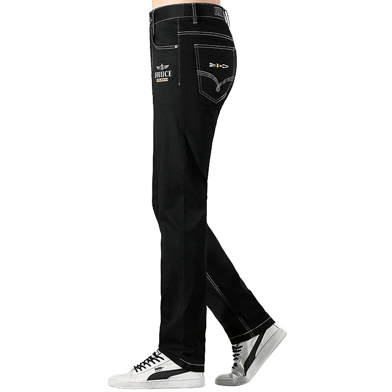 2024 New Summer Mens Black Jeans  Bruce&Shark Best Jeans for Men Loose Fit Cowboy Pants Casual Stretch Cotton  Straight Leg